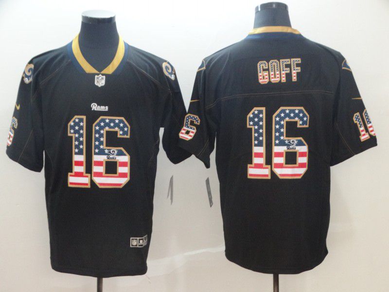 Men Los Angeles Rams #16 Goff Nike USA Flag Fashion Black Color Rush Limited NFL Jerseys